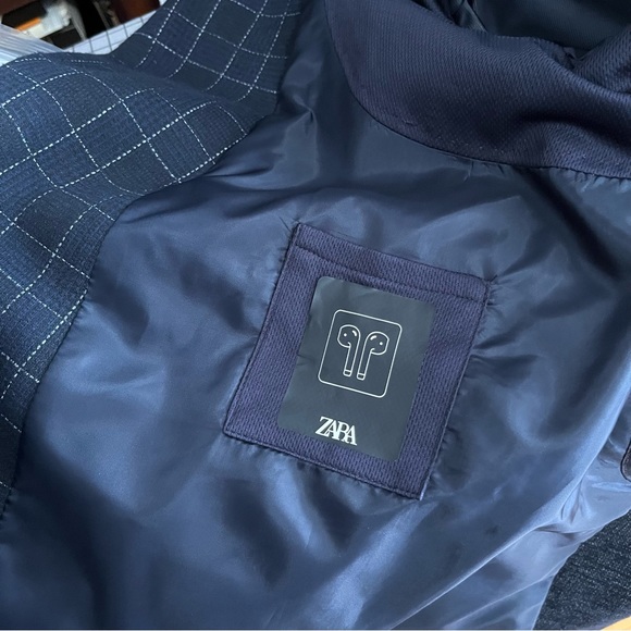 ZARA WINDOWPANE NAVY BLAZER - Picture 13 of 13